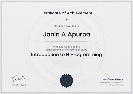 Certificate: Introduction to R Programming — 365 Data Science