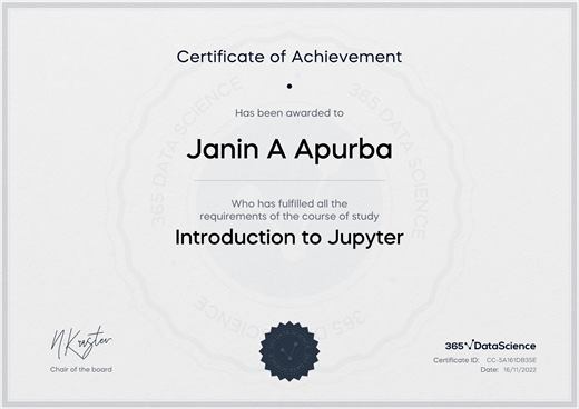 Certificate: Introduction to Jupyter — 365 Data Science