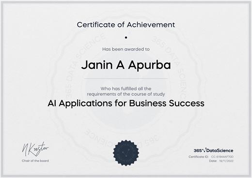 Certificate: AI Applications for Business Success — 365 Data Science