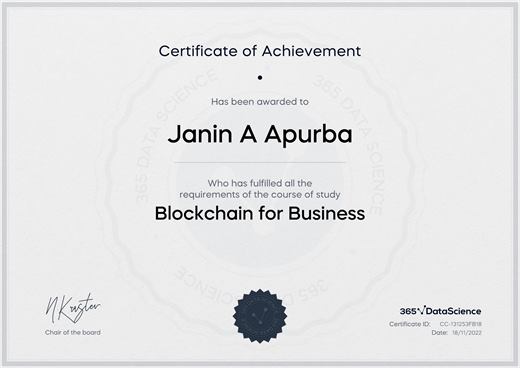 Certificate: Blockchain for Business — 365 Data Science