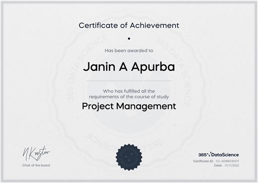 Certificate: Project Management — 365 Data Science