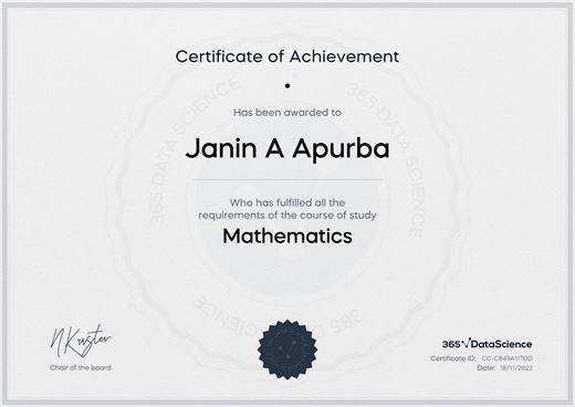 Certificate: Mathematics — 365 Data Science