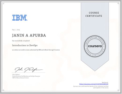 Certificate: Introduction to DevOps — IBM (Coursera)